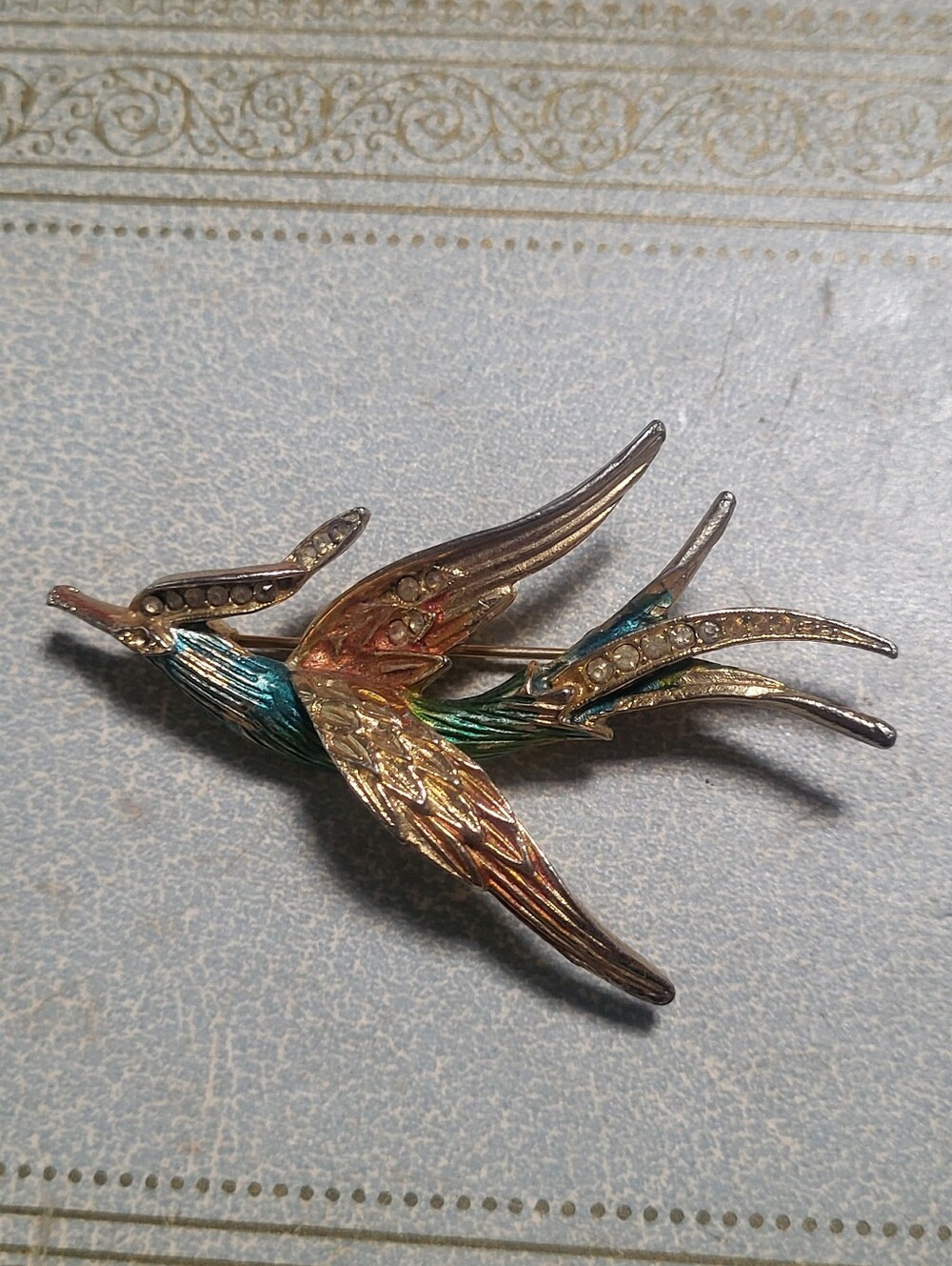 Vintage Mid-Century Bird of Paradise Brooch – Unsigned Sphinx Enamel  Rhinestone